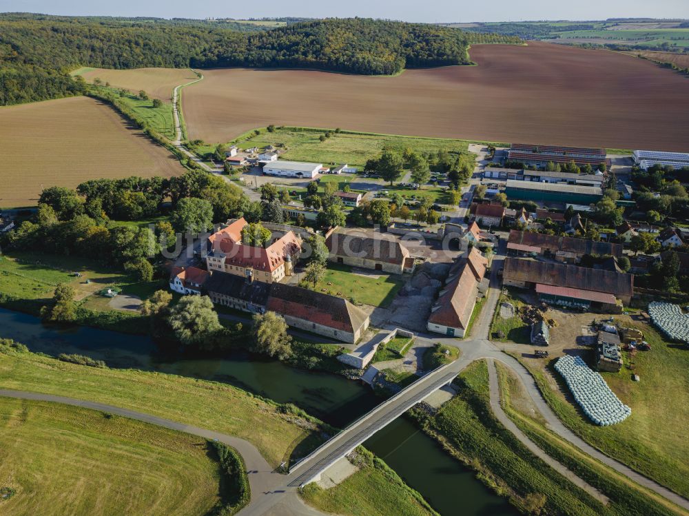 Kaiserpfalz von oben - Museums- Gebäude- Ensemble Stiftung Kloster und Kaiserpfalz Memleben in Kaiserpfalz im Bundesland Sachsen-Anhalt, Deutschland