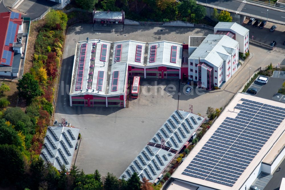 Luftbild Gemünden am Main - Nahverkehrs- und Bus- Depot der Städtischen Verkehrsbetriebe Omnibusverkehr Franken GmbH an der Sandstraße im Ortsteil Massenbuch in Gemünden am Main im Bundesland Bayern, Deutschland