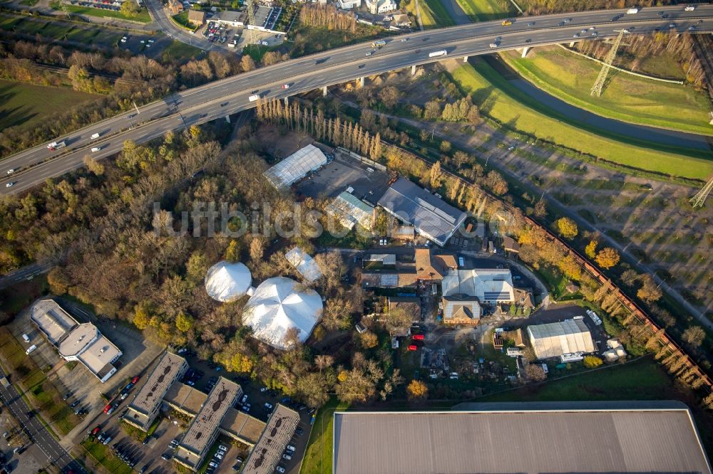 Oberhausen von oben - NANO Focus AG mit Zelten an der Max-Eyth-Straße im herbstlichen Oberhausen im Bundesland Nordrhein-Westfalen