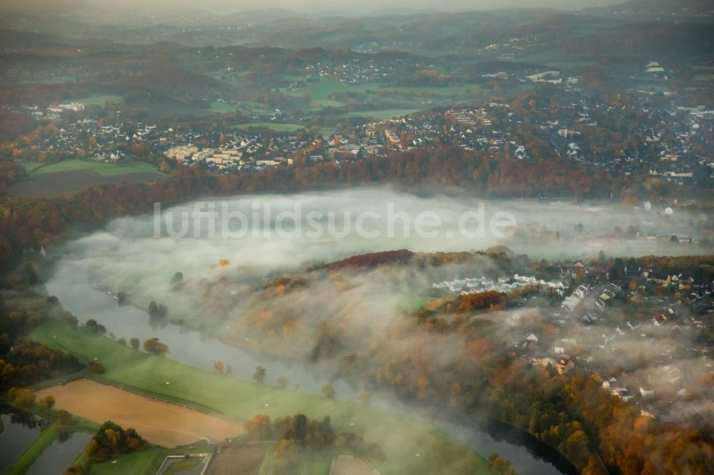 Heven von oben - Nebel über dem Fluss Ruhr bei Heven im Ruhrtal im Bundesland Nordrhein-Westfalen