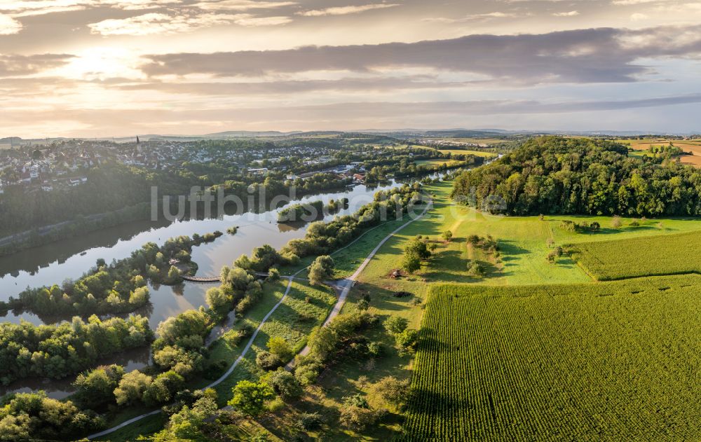 Ludwigsburg von oben - Neckar Biotop und Renaturierung des Flußverlaufs in Ludwigsburg-Poppenweiler im Bundesland Baden-Württemberg, Deutschland