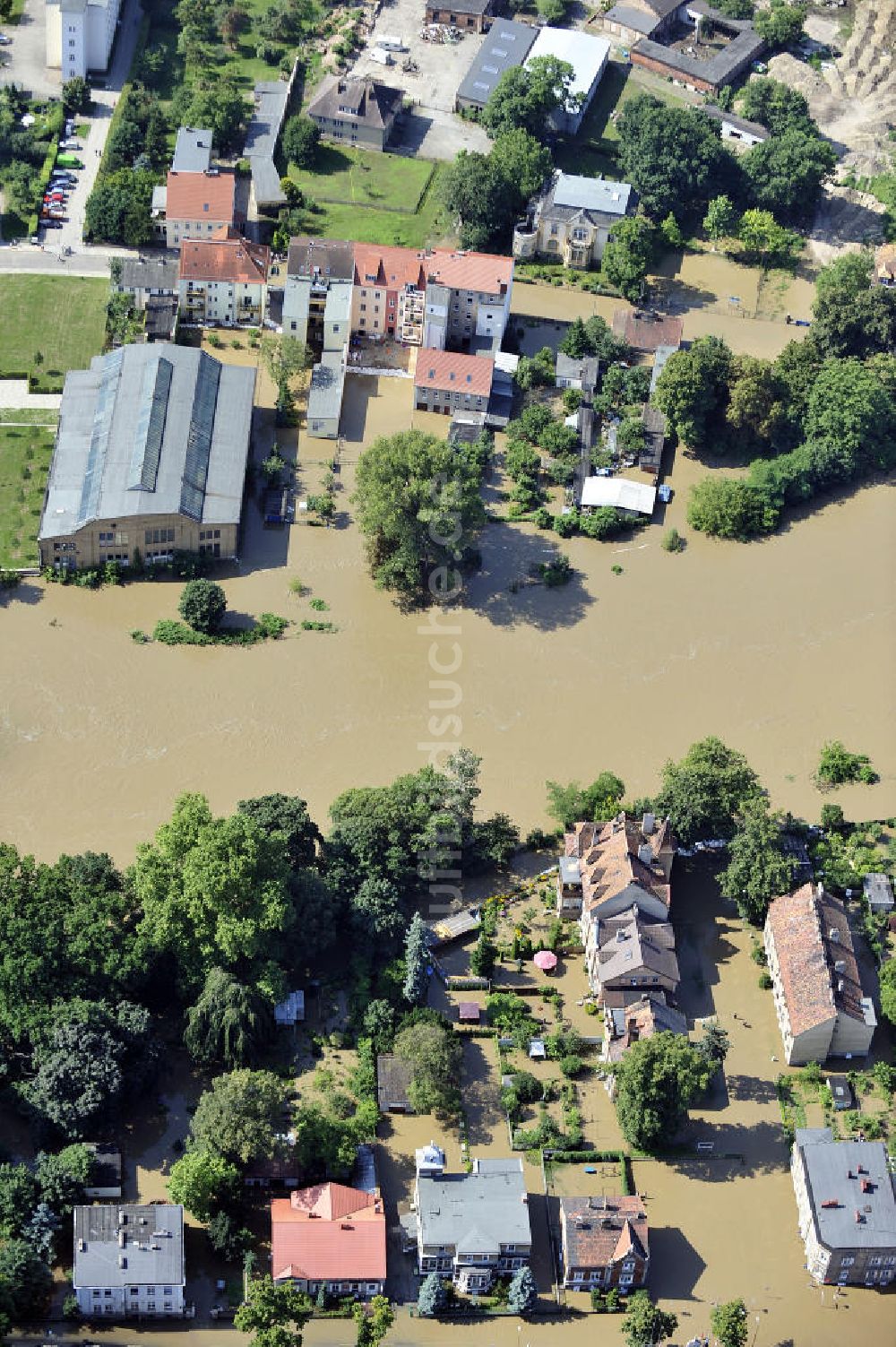 Luftbild Guben - Neiße-Hochwasser bei Guben