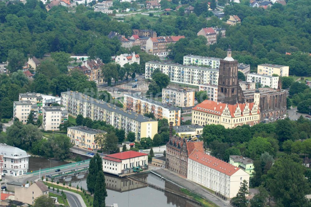 Luftaufnahme Guben - Neißebrücke, Grenze zwischen Guben in Deutschland und Gubin in Polen