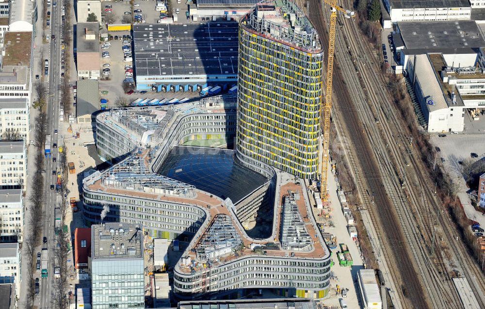 München von oben - Neubau der ADAC Zentrale in München