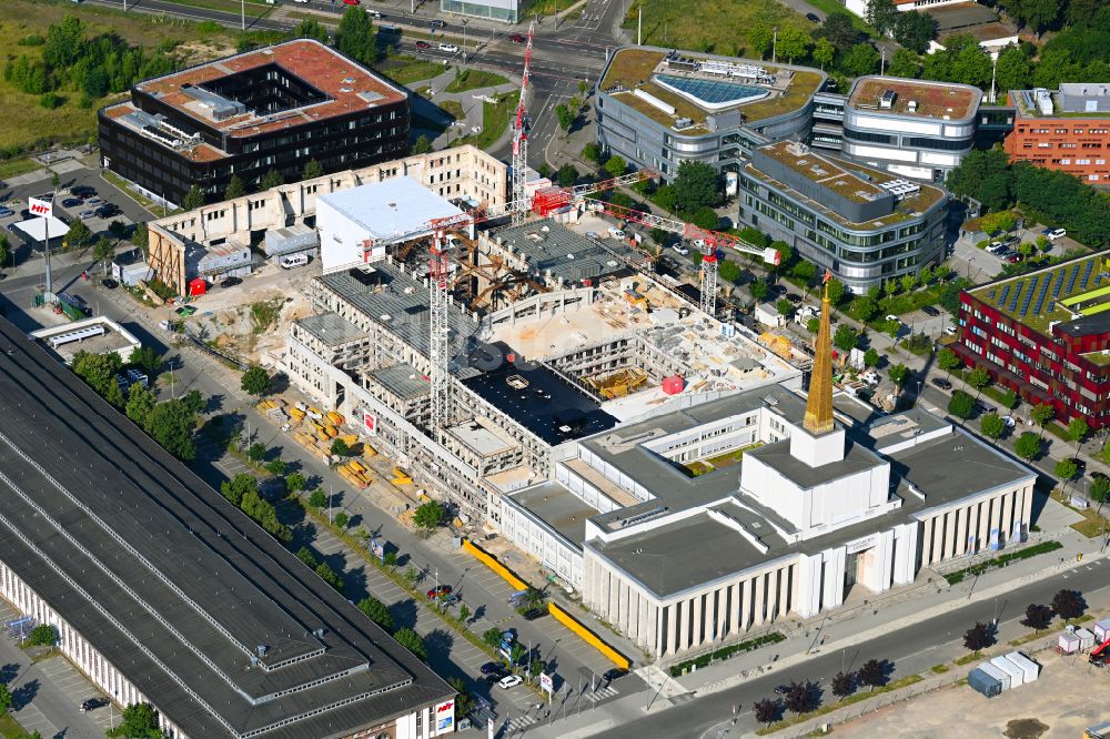 Luftaufnahme Leipzig - Neubau des Archiv- Gebäudes der ehemaligen Messehalle zum Stadtarchiv in Leipzig im Bundesland Sachsen, Deutschland