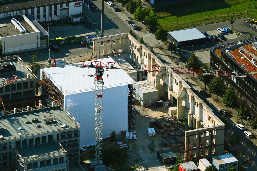 Luftaufnahme Leipzig - Neubau des Archiv- Gebäudes der ehemaligen Messehalle zum Stadtarchiv in Leipzig im Bundesland Sachsen, Deutschland