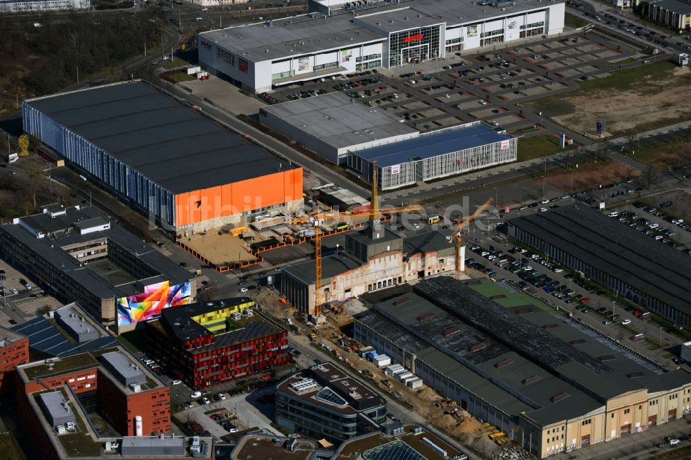 Luftbild Leipzig - Neubau des Archiv- Gebäudes Stadtarchiv in der ehemaligen Messehalle 12 Achilleion in Leipzig im Bundesland Sachsen, Deutschland