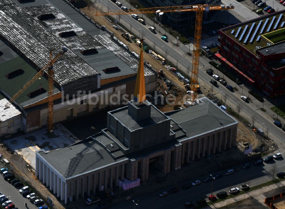 Luftbild Leipzig - Neubau des Archiv- Gebäudes Stadtarchiv in der ehemaligen Messehalle 12 Achilleion in Leipzig im Bundesland Sachsen, Deutschland