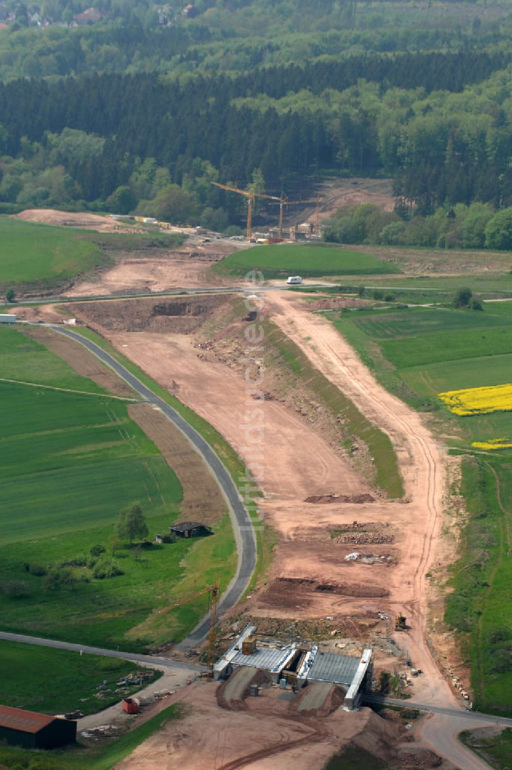 Hessisch Lichtenau aus der Vogelperspektive: Neubau der Autobahn A44 nördlich von Hessisch Lichtenau