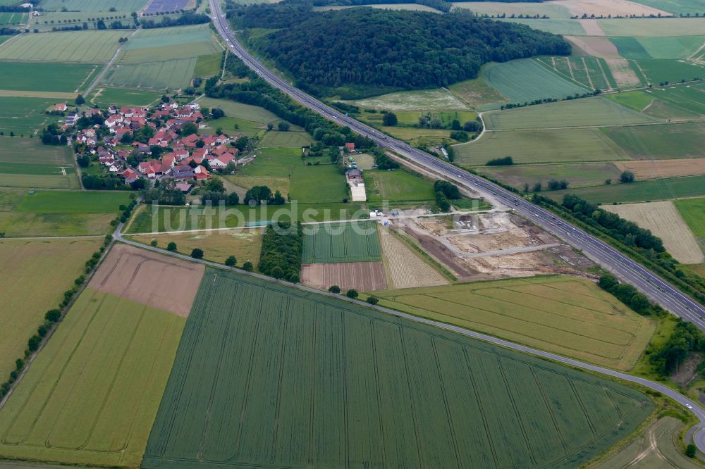 Friedland von oben - Neubau der Autobahn- Tank- und Rastanlage der BAB A38 in Friedland im Bundesland Niedersachsen, Deutschland