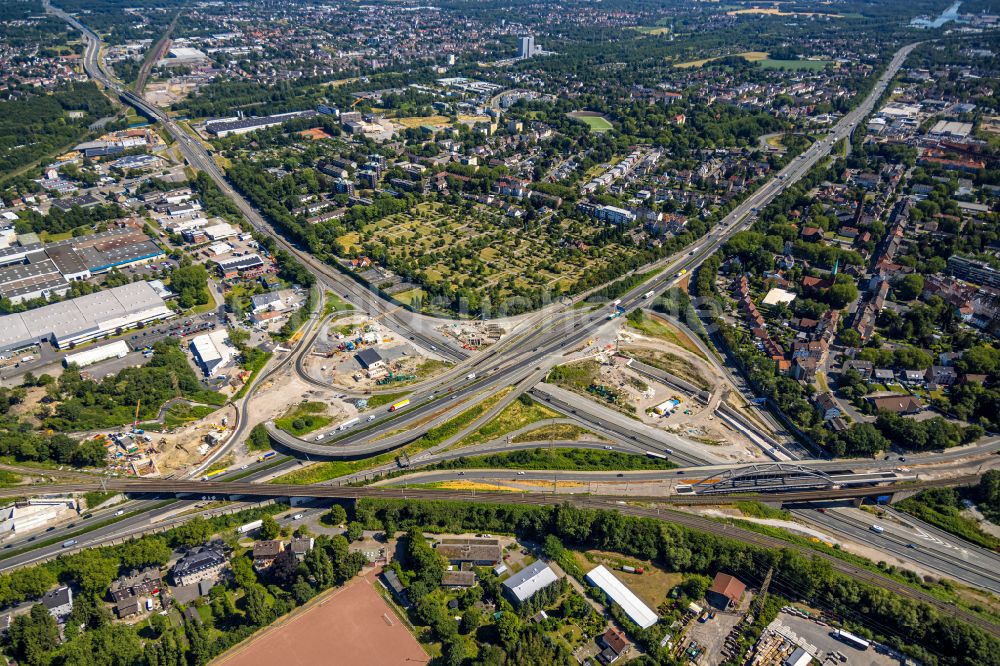 Herne von oben - Neubau Autobahn- Tunnelbauwerk der BAB 42 - 43 in Herne im Bundesland Nordrhein-Westfalen, Deutschland