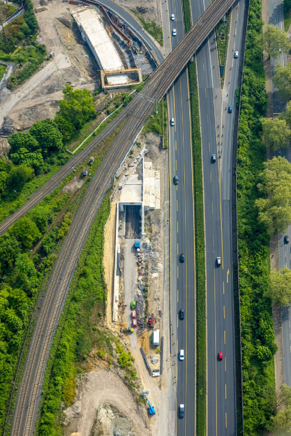 Luftaufnahme Herne - Neubau Autobahn- Tunnelbauwerk der BAB 42 - 43 in Herne im Bundesland Nordrhein-Westfalen, Deutschland