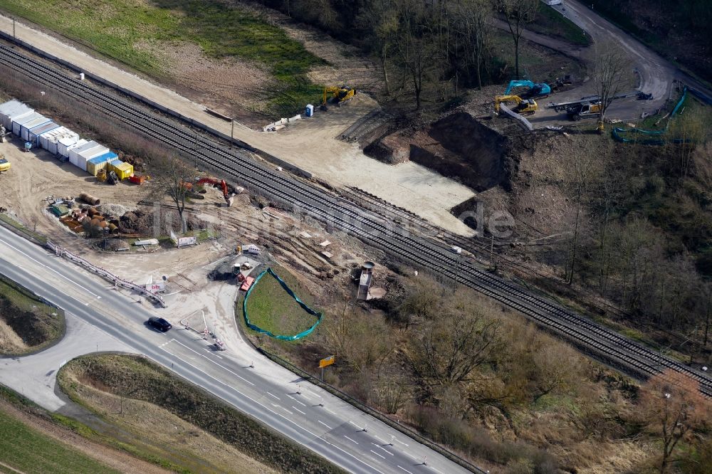 Luftaufnahme Neu-Eichenberg - Neubau des Bahn- Brückenbauwerk in Neu-Eichenberg im Bundesland Hessen, Deutschland