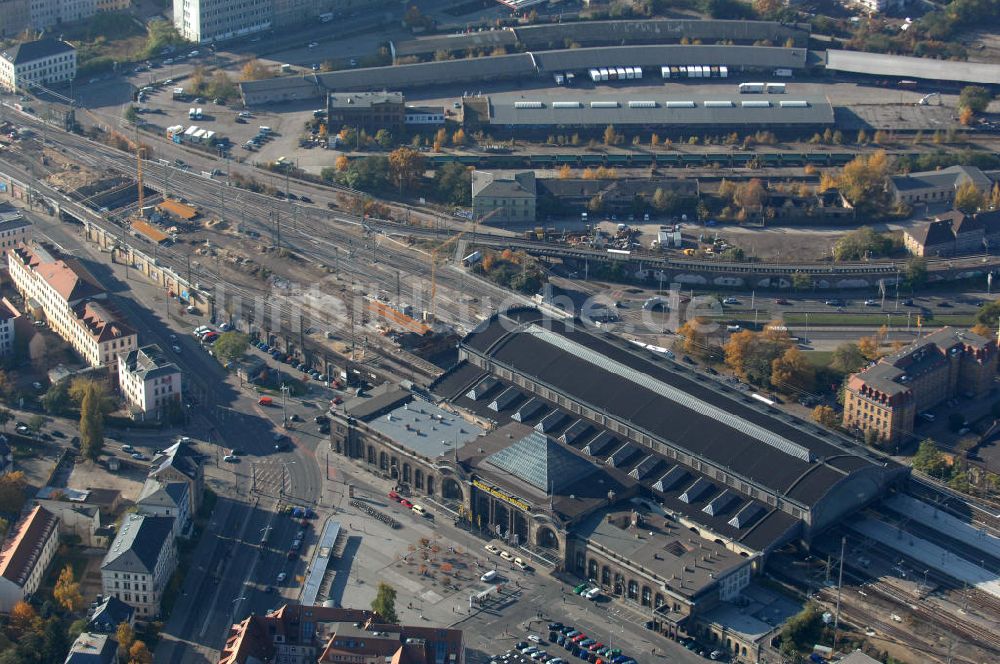 Luftaufnahme Dresden - Neubau der Bahnbrücken am Bahnhof Dresden-Neustadt