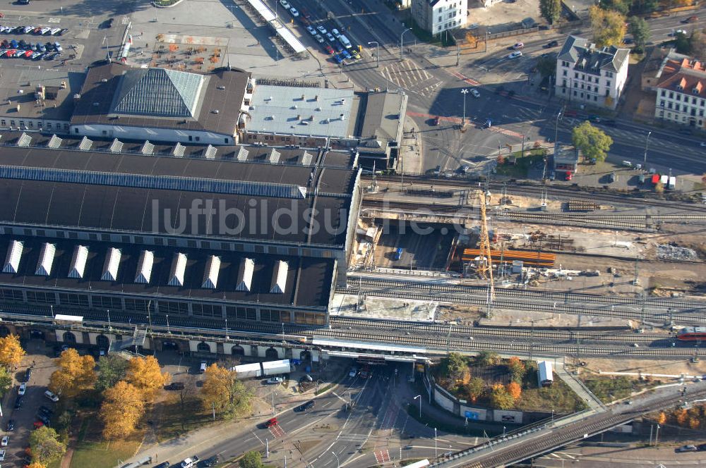 Luftbild Dresden - Neubau der Bahnbrücken am Bahnhof Dresden-Neustadt