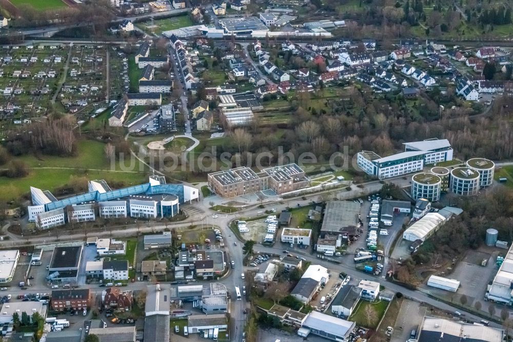 Witten von oben - Neubau- Baustelle des Erweiterungsbaus der Universität Witten-Herdecke in Witten im Bundesland Nordrhein-Westfalen, Deutschland