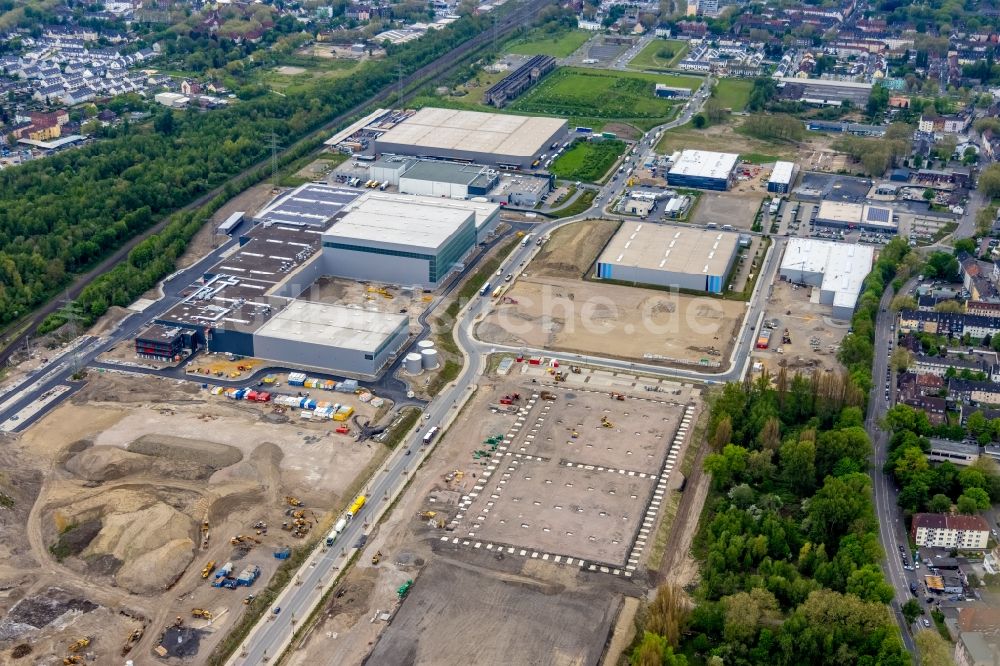 Luftaufnahme Gelsenkirchen - Neubau- Baustelle im Gewerbegebiet an der Brüsseler Straße in Gelsenkirchen im Bundesland Nordrhein-Westfalen, Deutschland