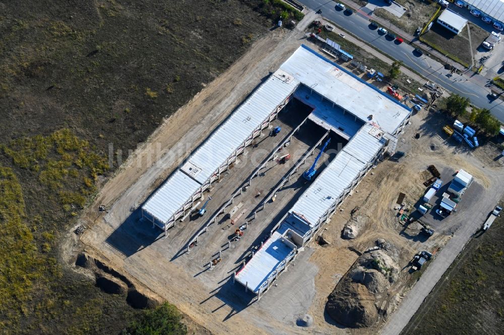 Luftbild Berlin - Neubau- Baustelle im Gewerbegebiet CleanTech Business Park im Ortsteil Marzahn in Berlin, Deutschland