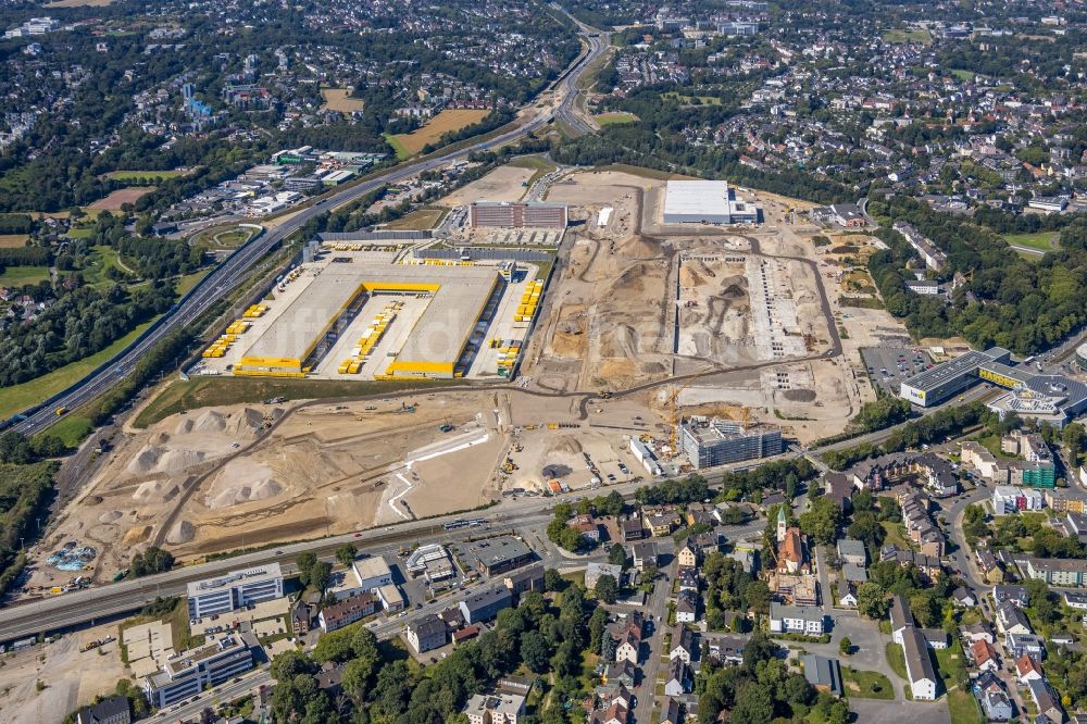 Luftbild Bochum - Neubau- Baustelle im Gewerbegebiet Entwicklungsgebiet MARK 51°7 mit Blick auf Abrißarbeiten auf dem Gelände der Industrie- Ruine am Opelring in Bochum im Bundesland Nordrhein-Westfalen, Deutschland