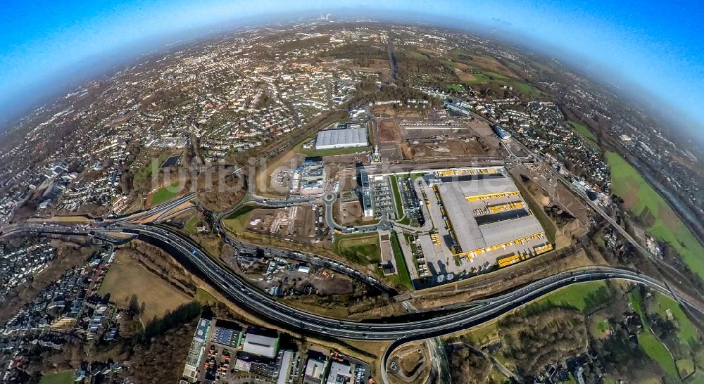 Luftaufnahme Bochum - Neubau- Baustelle im Gewerbegebiet Entwicklungsgebiet MARK 517 mit Blick auf Abrißarbeiten auf dem Gelände der Industrie- Ruine am Opelring in Bochum im Bundesland Nordrhein-Westfalen, Deutschland