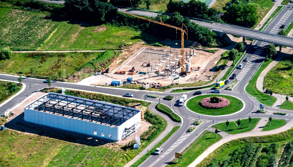 Ettenheim aus der Vogelperspektive: Neubau- Baustelle im Gewerbegebiet Ettenheim Stücklestrasse in Ettenheim im Bundesland Baden-Württemberg, Deutschland