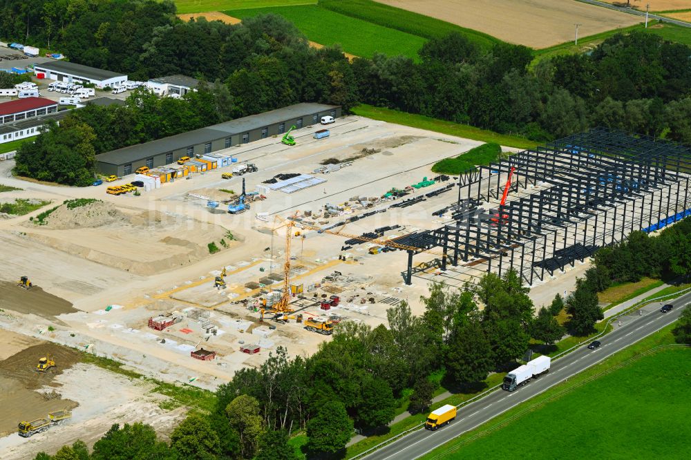 Luftaufnahme Günzburg - Neubau- Baustelle im Gewerbegebiet der Frasers Property Industrial in Günzburg im Bundesland Bayern, Deutschland