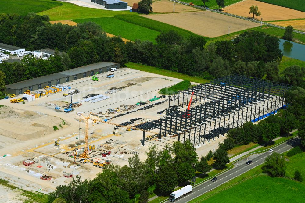 Günzburg von oben - Neubau- Baustelle im Gewerbegebiet der Frasers Property Industrial in Günzburg im Bundesland Bayern, Deutschland