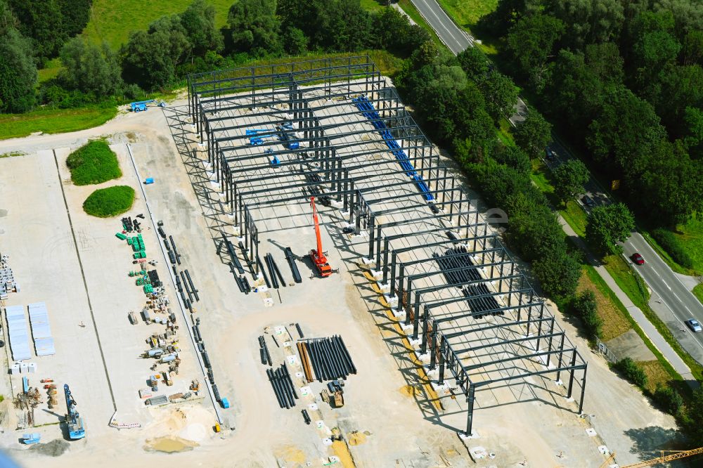 Günzburg aus der Vogelperspektive: Neubau- Baustelle im Gewerbegebiet der Frasers Property Industrial in Günzburg im Bundesland Bayern, Deutschland