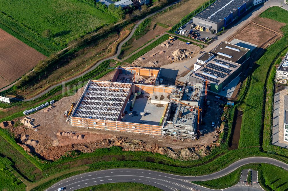 Landau in der Pfalz aus der Vogelperspektive: Neubau- Baustelle im Gewerbegebiet Gewerbepark am Messegelände in Landau in der Pfalz im Bundesland Rheinland-Pfalz, Deutschland