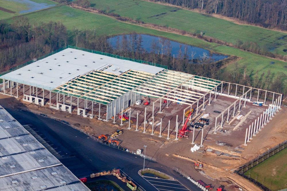 Kandel aus der Vogelperspektive: Neubau- Baustelle im Gewerbegebiet Horst für Friedrich Zufall GmbH & Co. KG Internationale Spedition im Ortsteil Gewerbegebiet Horst in Kandel im Bundesland Rheinland-Pfalz, Deutschland