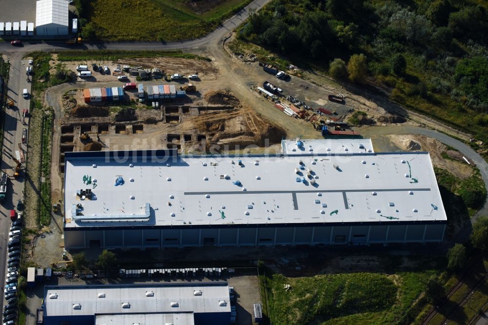 Luftbild Hoppegarten - Neubau- Baustelle im Gewerbegebiet Industriestraße - Alter Feldweg der Firma coolback GmbH im Ortsteil Dahlwitz-Hoppegarten in Hoppegarten im Bundesland Brandenburg, Deutschland