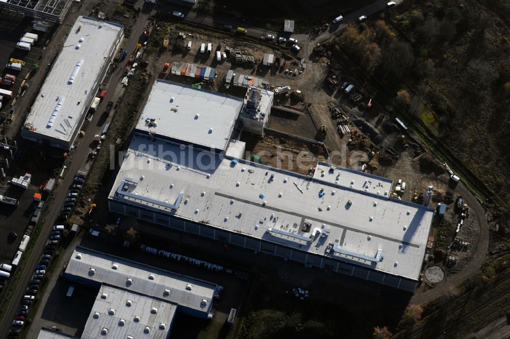 Luftaufnahme Hoppegarten - Neubau- Baustelle im Gewerbegebiet Industriestraße - Alter Feldweg der Firma coolback GmbH im Ortsteil Dahlwitz-Hoppegarten in Hoppegarten im Bundesland Brandenburg, Deutschland