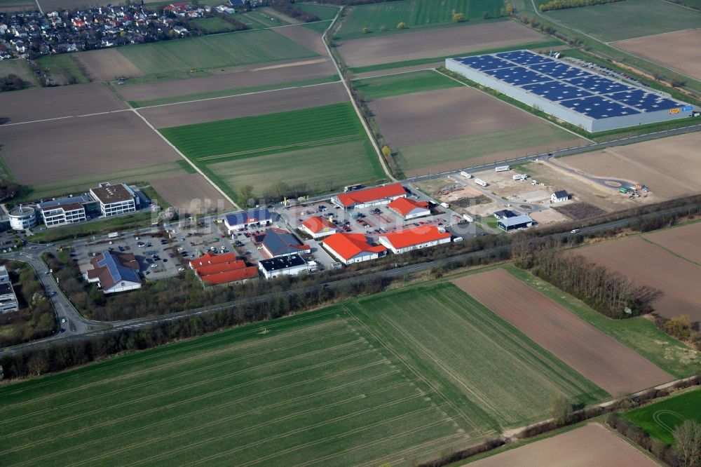 Luftaufnahme Bodenheim - Neubau- Baustelle im Gewerbegebiet Lange Ruthe in Bodenheim im Bundesland Rheinland-Pfalz