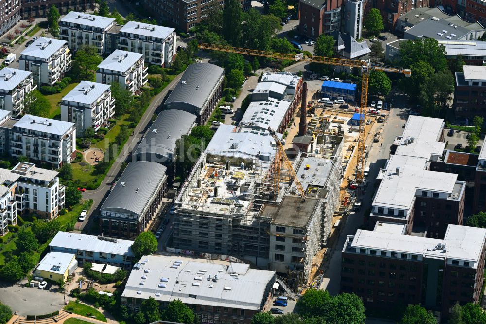 Hamburg aus der Vogelperspektive: Neubau- Baustelle im Gewerbegebiet Marzipanfabrik in Hamburg, Deutschland