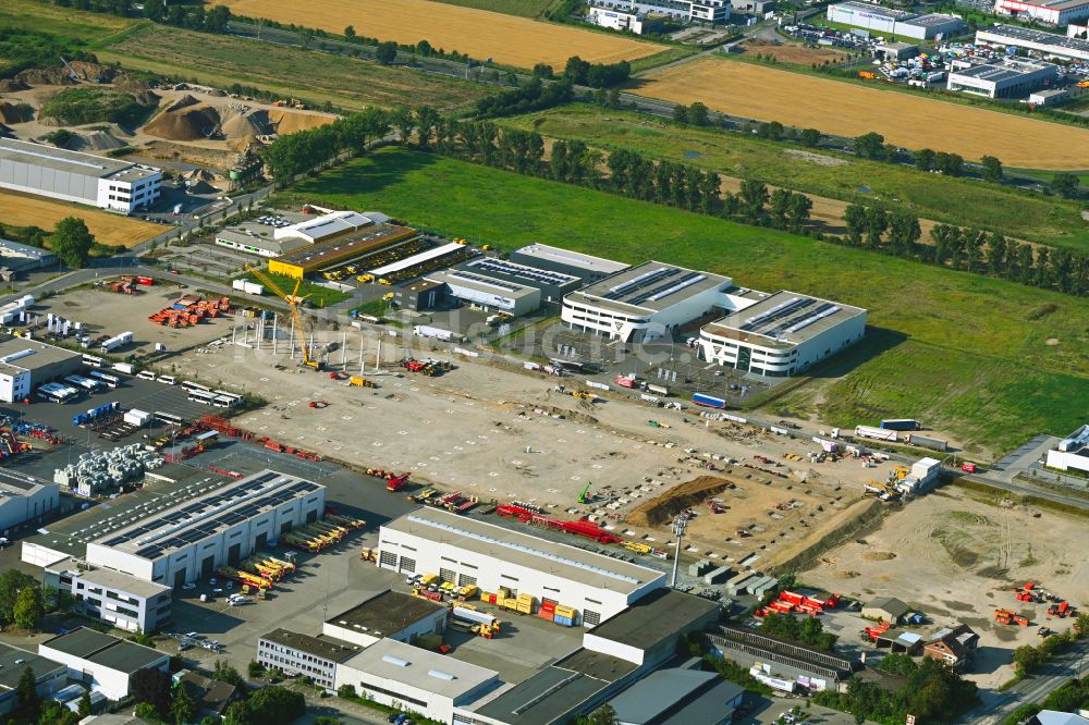 Hersel aus der Vogelperspektive: Neubau- Baustelle im Gewerbegebiet Panattoni Park Bonn Nord in Hersel im Bundesland Nordrhein-Westfalen, Deutschland