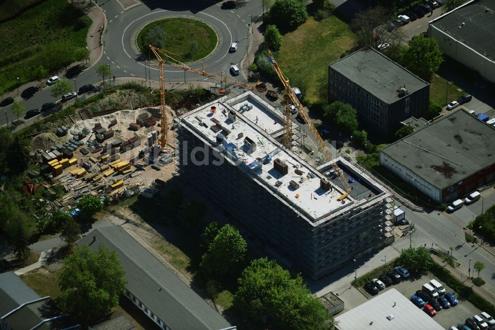 Luftbild Teltow - Neubau- Baustelle im Gewerbegebiet Rheinstraße Ecke Neißestraße in Teltow im Bundesland Brandenburg, Deutschland