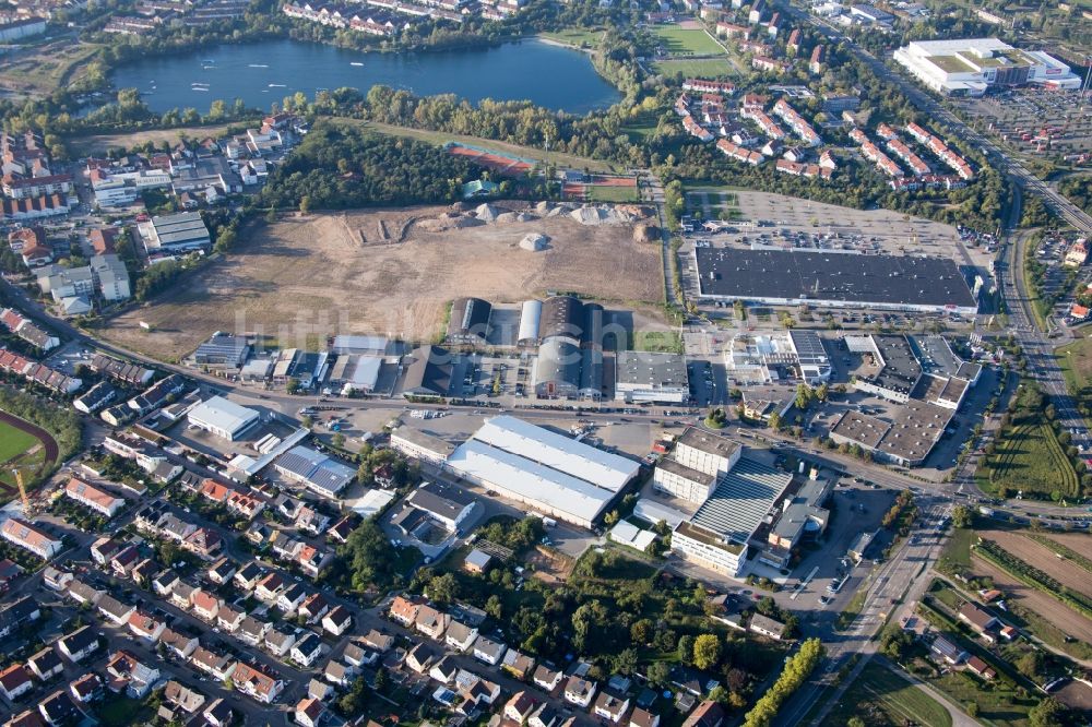 Luftaufnahme Brühl - Neubau- Baustelle im Gewerbegebiet Schütte-Lanz-Park in Brühl im Bundesland Baden-Württemberg