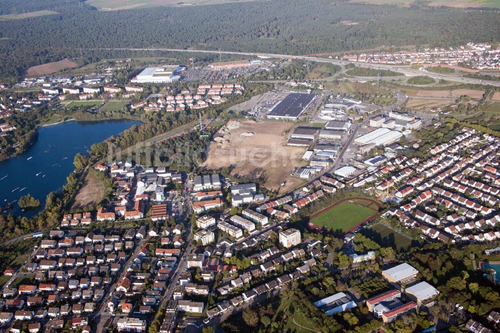 Brühl aus der Vogelperspektive: Neubau- Baustelle im Gewerbegebiet Schütte-Lanz-Park in Brühl im Bundesland Baden-Württemberg