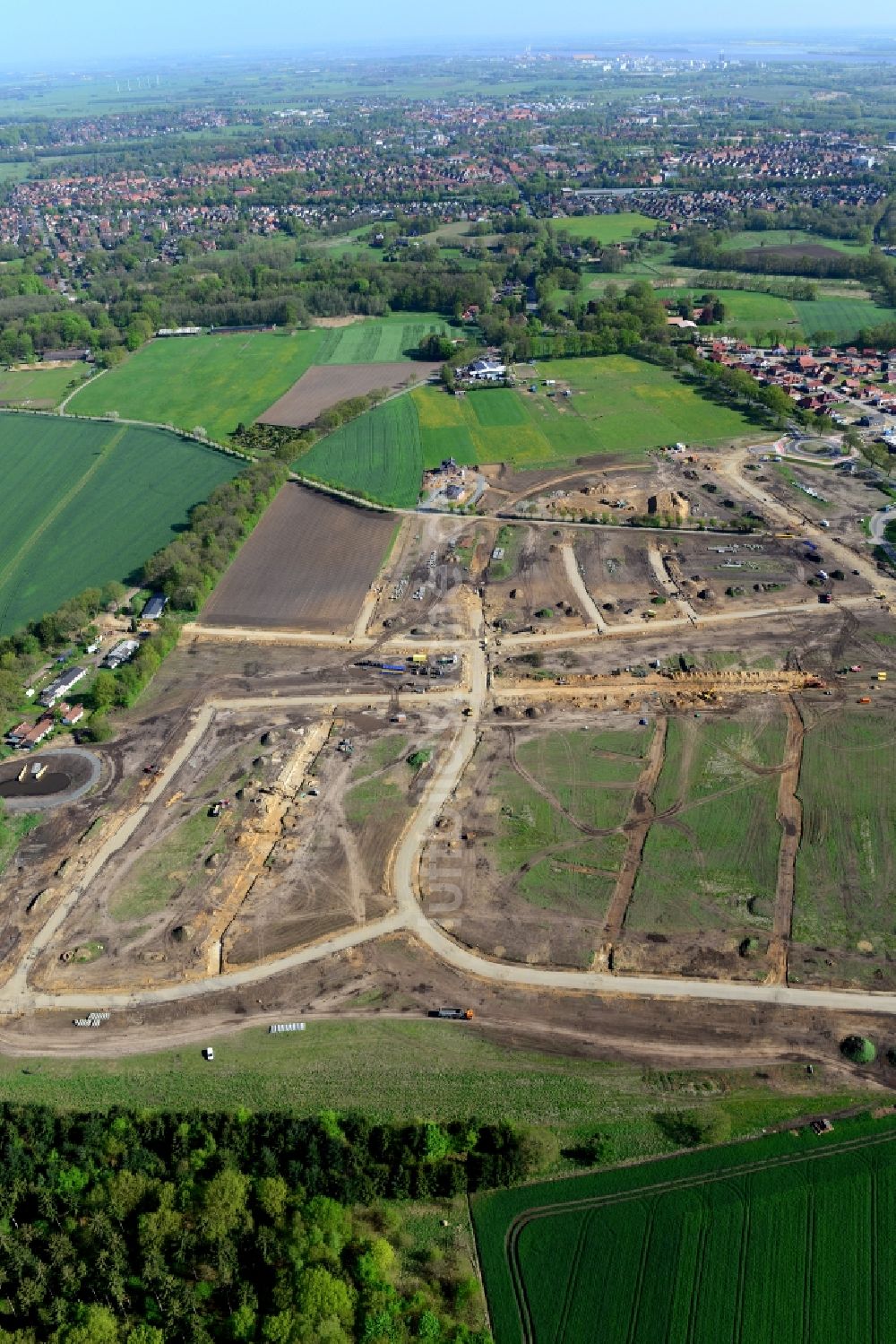 Luftaufnahme Stade - Neubau- Baustelle Heidesiedlung Riensförde in Stade im Bundesland Niedersachsen, Deutschland