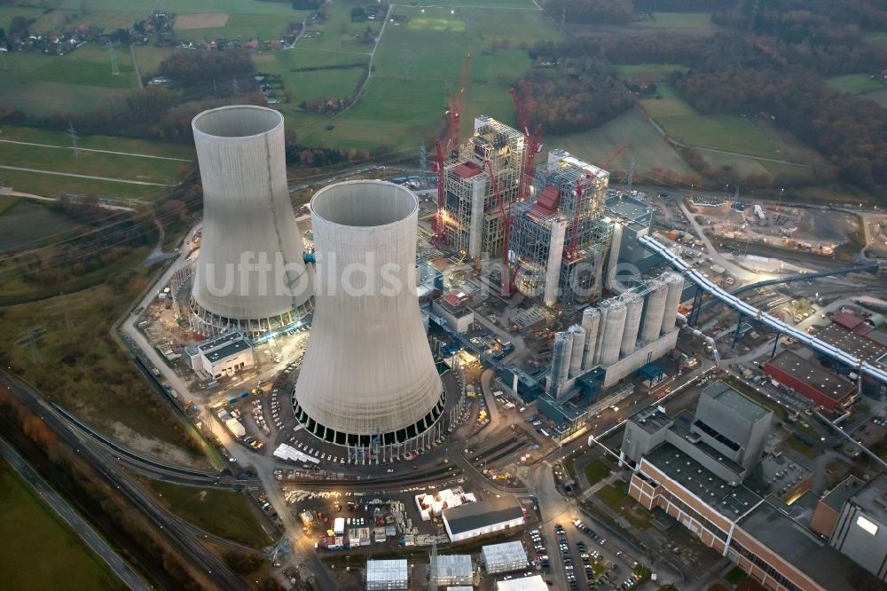 Luftaufnahme Hamm - Neubau und Baustelle des Kraftwerks Westfalen im Ortsteil Schmehausen in Hamm im Bundesland Nordrhein-Westfalen