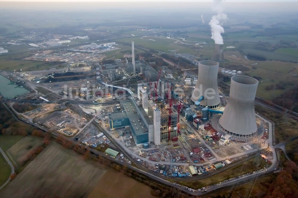 Luftbild Hamm - Neubau und Baustelle des Kraftwerks Westfalen im Ortsteil Schmehausen in Hamm im Bundesland Nordrhein-Westfalen