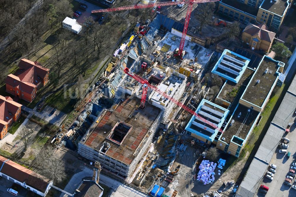 Luftaufnahme Berlin - Neubau- Baustelle für ein Rehabilitationszentrum der Rehaklinik im Ortsteil Marzahn in Berlin, Deutschland