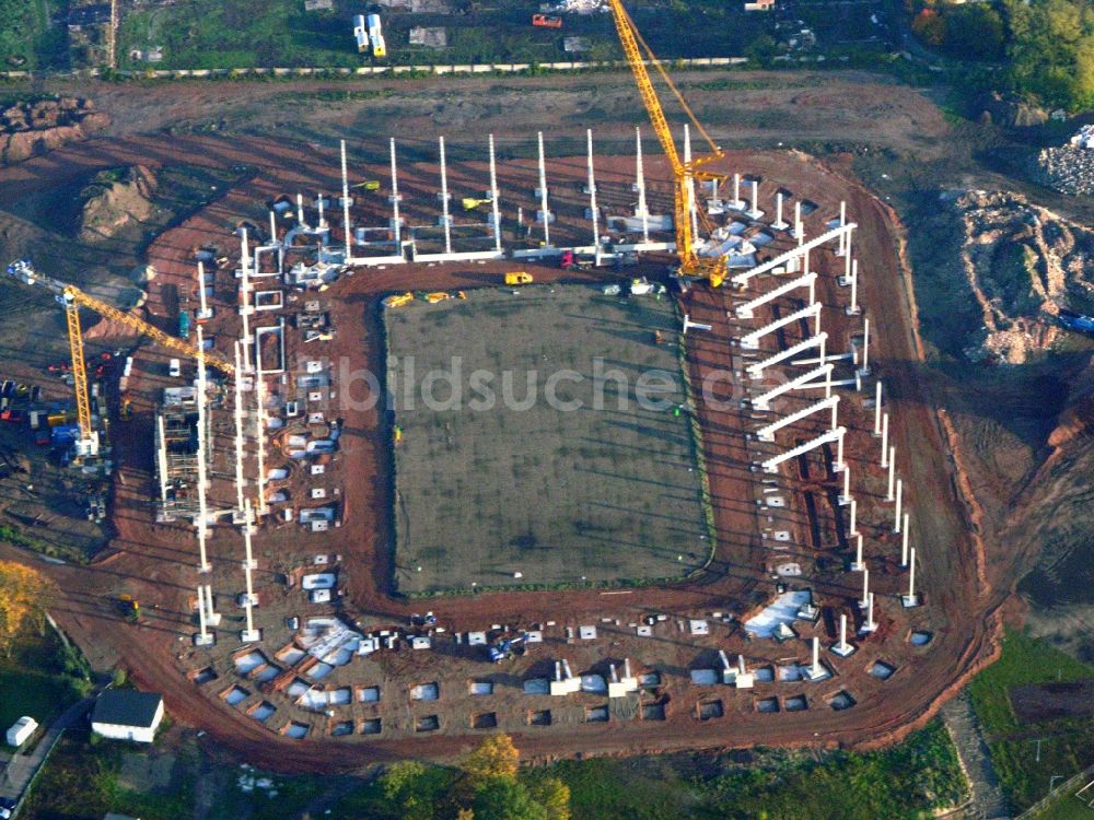 Magdeburg von oben - Neubau- Baustelle Sportstätten-Gelände der MDCC-Arena in Magdeburg im Bundesland Sachsen-Anhalt