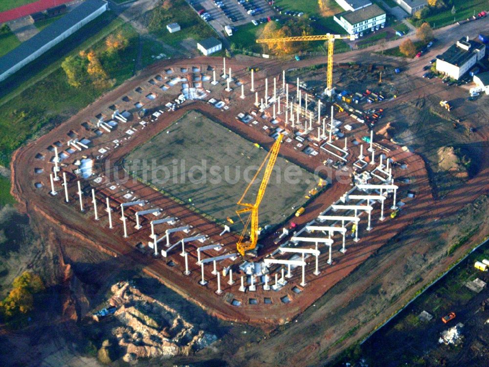 Magdeburg von oben - Neubau- Baustelle Sportstätten-Gelände der MDCC-Arena in Magdeburg im Bundesland Sachsen-Anhalt