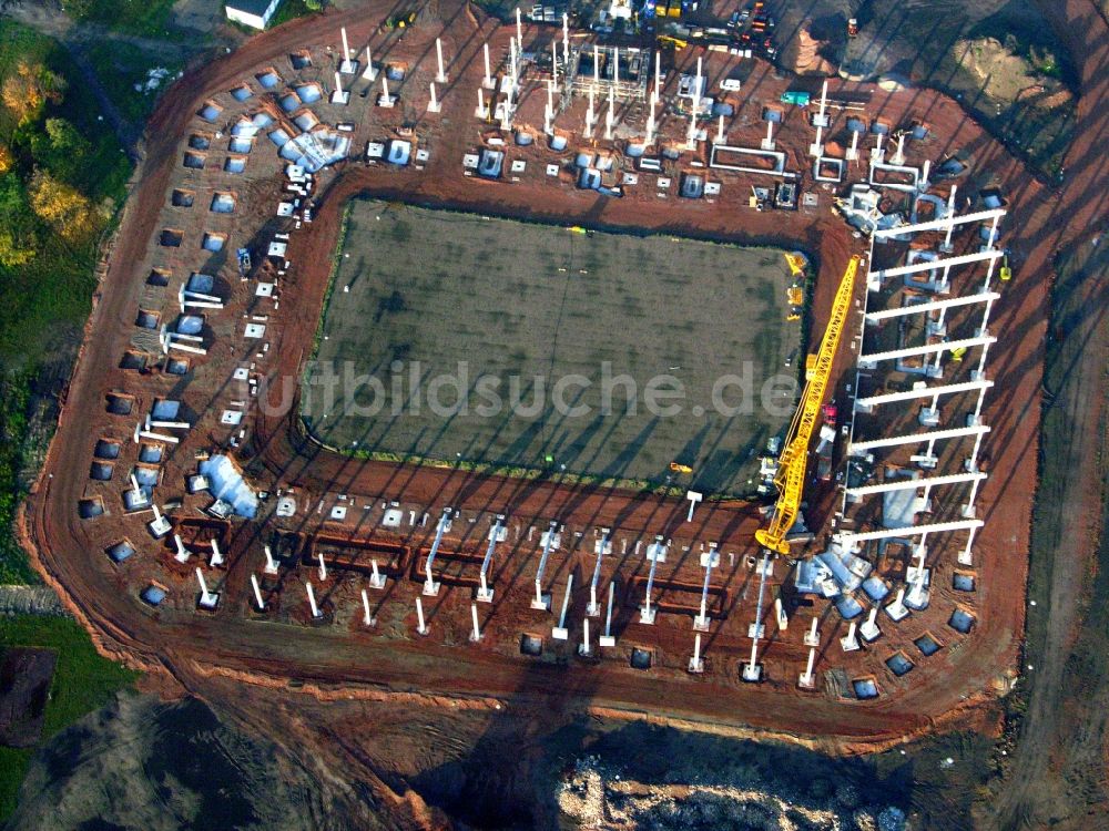 Magdeburg von oben - Neubau- Baustelle Sportstätten-Gelände der MDCC-Arena in Magdeburg im Bundesland Sachsen-Anhalt