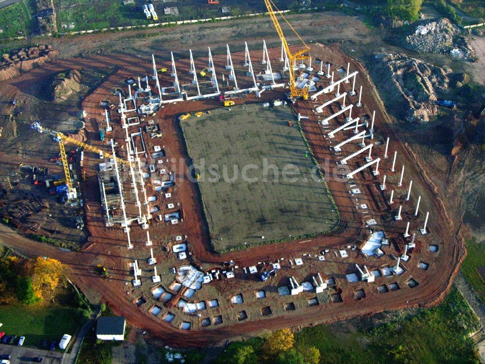 Luftaufnahme Magdeburg - Neubau- Baustelle Sportstätten-Gelände der MDCC-Arena in Magdeburg im Bundesland Sachsen-Anhalt