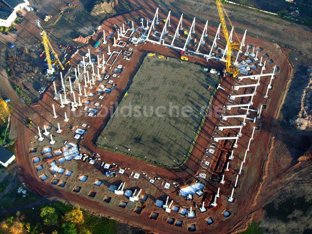 Magdeburg von oben - Neubau- Baustelle Sportstätten-Gelände der MDCC-Arena in Magdeburg im Bundesland Sachsen-Anhalt