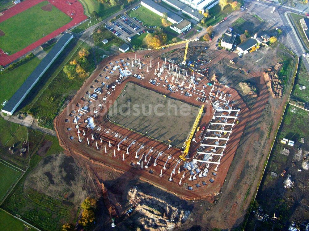 Luftbild Magdeburg - Neubau- Baustelle Sportstätten-Gelände der MDCC-Arena in Magdeburg im Bundesland Sachsen-Anhalt