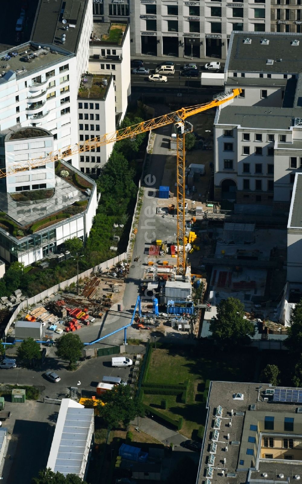 Luftaufnahme Berlin - Neubau- Baustelle Verwaltungsgebäude der staatlichen Behörde des Bundesrat am Leipziger Platz im Ortsteil Mitte in Berlin, Deutschland