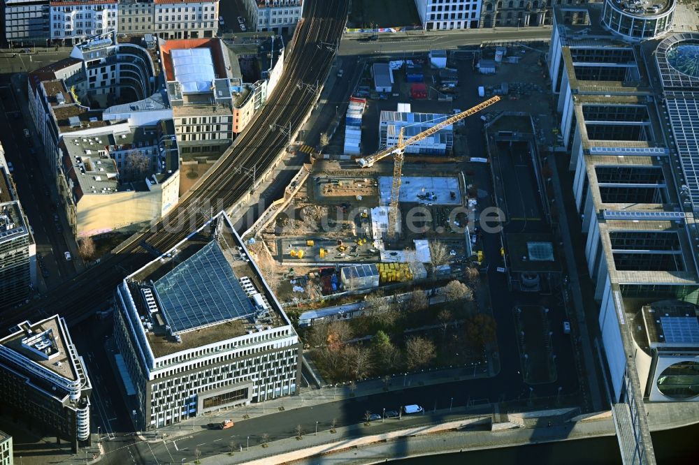 Berlin von oben - Neubau- Baustelle Verwaltungsgebäude der staatlichen Behörde des Bundestags mit neuen Büroflächen zwischen Adele-Schreiber-Krieger-Straße und Margarete-Steffin-Straße in Berlin, Deutschland